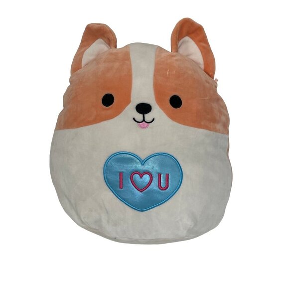 Squishmallows 12" Reginald Corgi Dog Plush Pillow With Heart "I Love U" - Picture 1 of 5